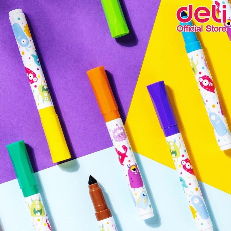 deli-c155-12-felt-pen-ชุดปากกามาร์คเกอร์-สีเมจิก-12-สี-ล้างออกได้-สำหรับเด็ก-ปลอดสารพิษ-เครื่องเขียน-สี-สีเมจิก-ปากกาเมจิก