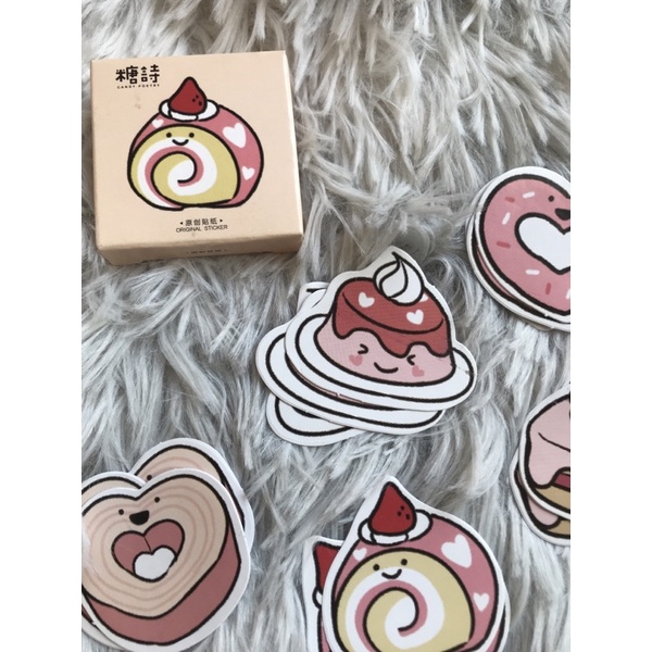 พร้อมส่ง-สติกเกอร์ลายของหวาน-ธีมหัวใจชมพู-1กล่องประมาณ-40-ชิ้น-sticker