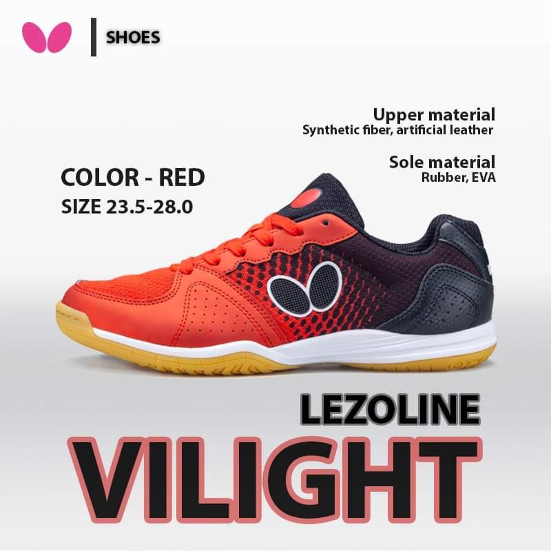 ภาพหน้าปกสินค้ารองเท้าเล่นปิงปองยี่ห้อ BUTTERFLY รุ่น LEZOLINE VILIGHT สีแดง 100%