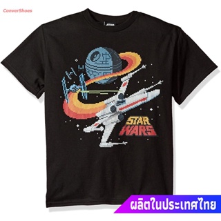 เสื้อยืดผู้ชายและผู้หญิง Star Wars Boys Big Colorful Contrails X-Wing Death Star Graphic Tee Popular T-shirts