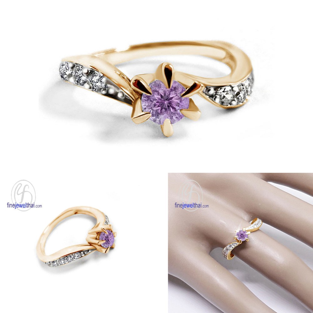 finejewelthai-แหวนอะเมทิสต์-แหวนเพชรcz-แหวนเงินแท้-แหวนพลอยแท้-amethyst-silver-ring-r1211amt-เลือกสีตัวเรือนได้