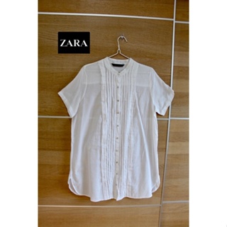 519) 🍍 ZARA x Cotton Dress แขนสั้น ตีเกล้ด ขาวสะอาด  อก 44 ยาว 31 ป้าย L ❌Tagตัด รอยตะเข็บปลิตามภาพวง