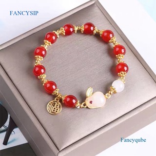 Fancysip สร้อยข้อมือ เชือกหยกนําโชค รูปกระต่ายปี 2023 สีดํา สีแดง สําหรับผู้หญิง คู่รัก เครื่องประดับ