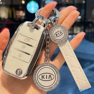 เคสกุญแจรถยนต์ แบบหนัง พร้อมแหวนโลหะ สําหรับ Kia K2 Rio Sorento K4 Cerato Picanto Stonic Niro Morning Picanto Elantra Sportage
