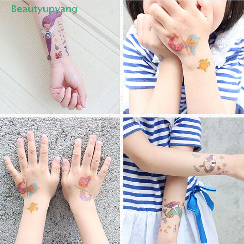 beautyupyang-สติกเกอร์รอยสักชั่วคราว-ลายการ์ตูนนางเงือก-กันน้ํา-สําหรับเด็ก