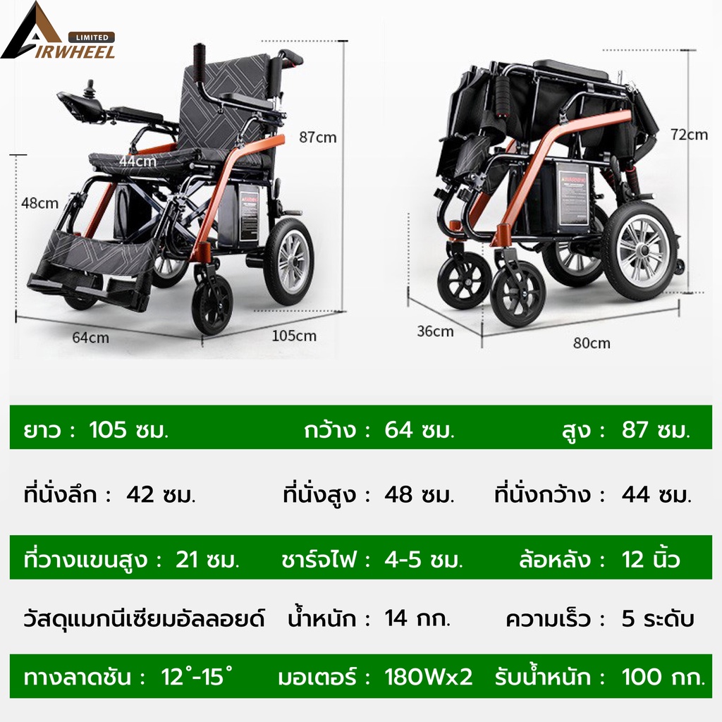 Synergy รุ่น แอร์วีล ลิมิเต็ด วีลแชร์ไฟฟ้า พับได้ น้ำหนักเบา 14 กก พกพาขึ้นเครื่องบิน