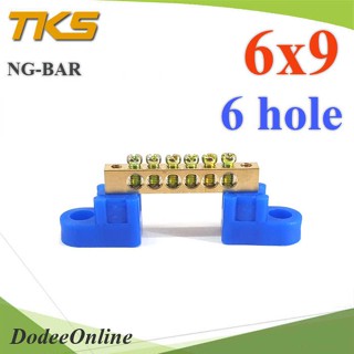 .บัสบาร์ บาร์รวมสาย กราวด์ นิวตรอน ขนาด 6x9 มม. พร้อมขายึด 6 ช่อง รุ่น Busbar-6x9-6H DD