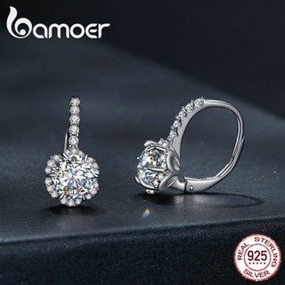 Bamoer ต่างหูเงิน 925 1 CT Moissanite D Color VVS1 เครื่องประดับแฟชั่น สําหรับผู้หญิง