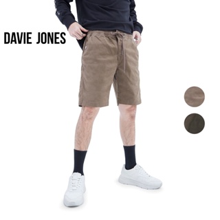 DAVIE JONES กางเกงขาสั้น ผู้ชาย เอวยางยืด สีน้ำตาล สีเขียว Elasticated Shorts in brown green SH0008BR GR