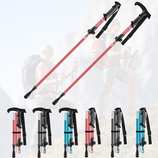 2Pcs 5-Section Outdoor Fold Trekking Pole Camping Portable Walking Hiking Stick Easy Put Into Bag Nordic Walking Stick C