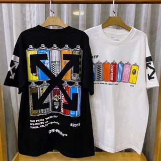 Off White เสื้อยืดแขนสั้น เสื้อยืดคอกลมผ้าฝ้ายสำหรับผู้ชายและผู้หญิง