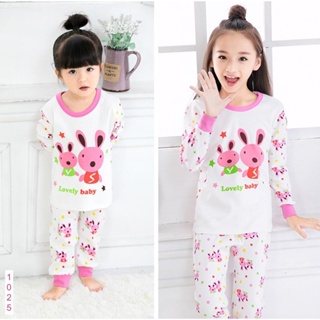 L-PJG-1025-GM ชุดนอนเด็กหญิง แนวเกาหลี สีขาว ลายกระต่าย 🚒 พร้อมส่ง ด่วนๆ จาก กทม 🚒