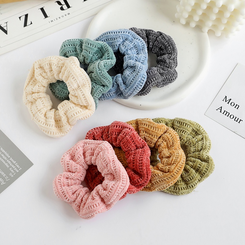 สีเกาหลีถักขนสัตว์-scrunchie-แฟชั่นเครื่องประดับผม-scrunchie-ของผู้หญิง