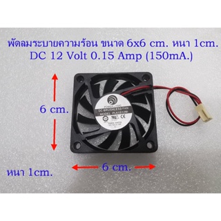 พัดลมระบายความร้อน ขนาด 6x6 cm.หนา 1cm. ไฟDC 12Volt 0.15 Amp.(150 mA.) Power logic