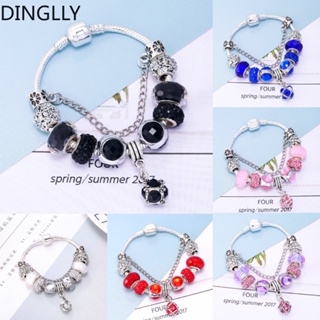 Dinglly 7 สี คริสตัล ลูกปัด โพลีเฮดรอน สร้อยข้อมือ เสน่ห์ สําหรับผู้หญิง DIY สร้อยข้อมือ สีเงิน