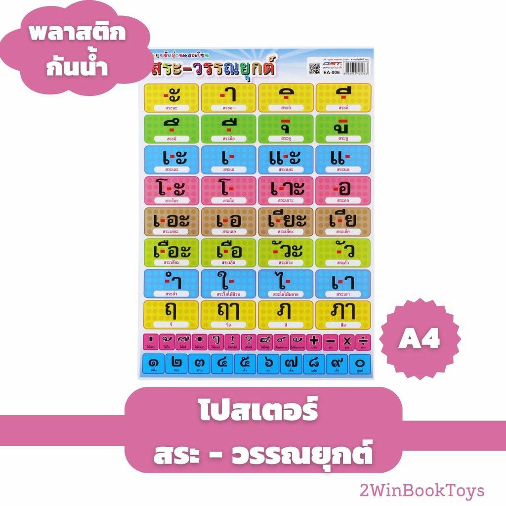 กันน้ำ-โปสเตอร์สระ-ขนาด-a4-แบบหัดอ่านและหัดเขียน-สระ-วรรณยุกต์ไทย-ea-356-2winbooktoys