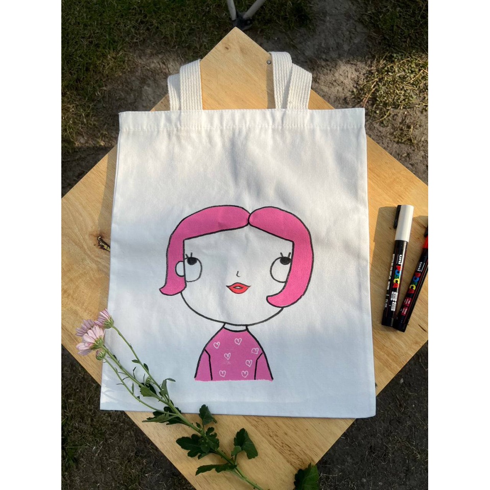 กระเป๋าสะพาย-ผ้าแคนวาส-diy-painted-bag-น้องชมพู