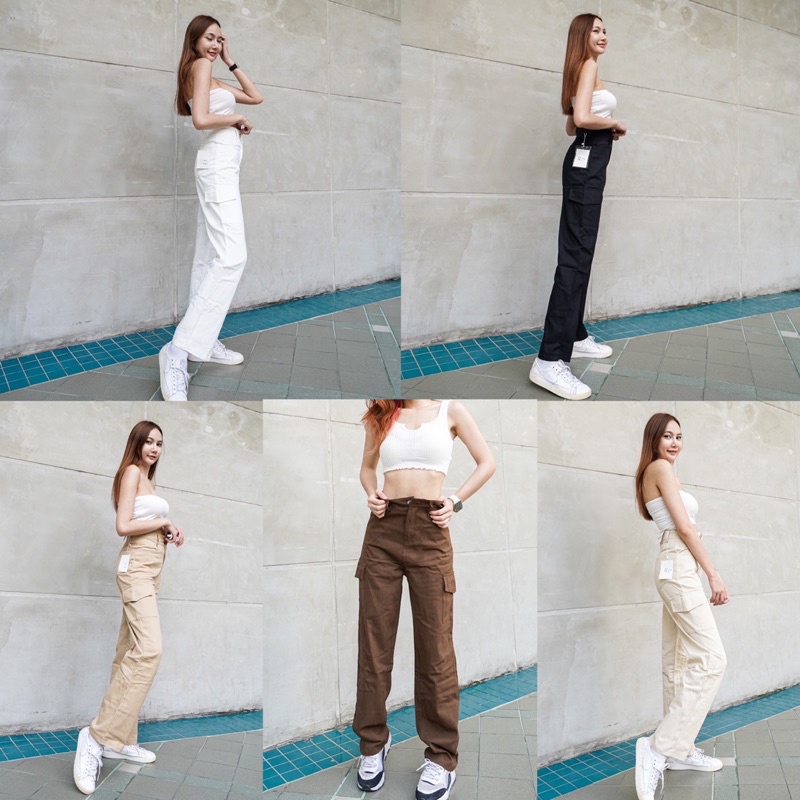 พร้อมส่ง-keltis-cargo-pants-กางเกงคาร์โก้-แต่งกระเป๋าข้าง-เอวสม็อคหลัง-ป้ายเค-k