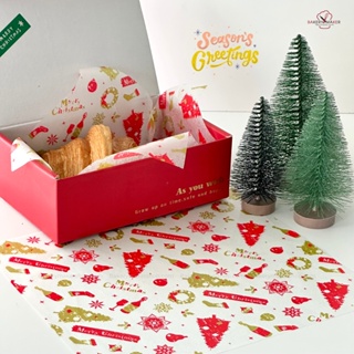 Xmas Wax paper รองอบ , ห่อขนม แดง-ทอง ธีมคริสต์มาส  20 แผ่น / Christmas