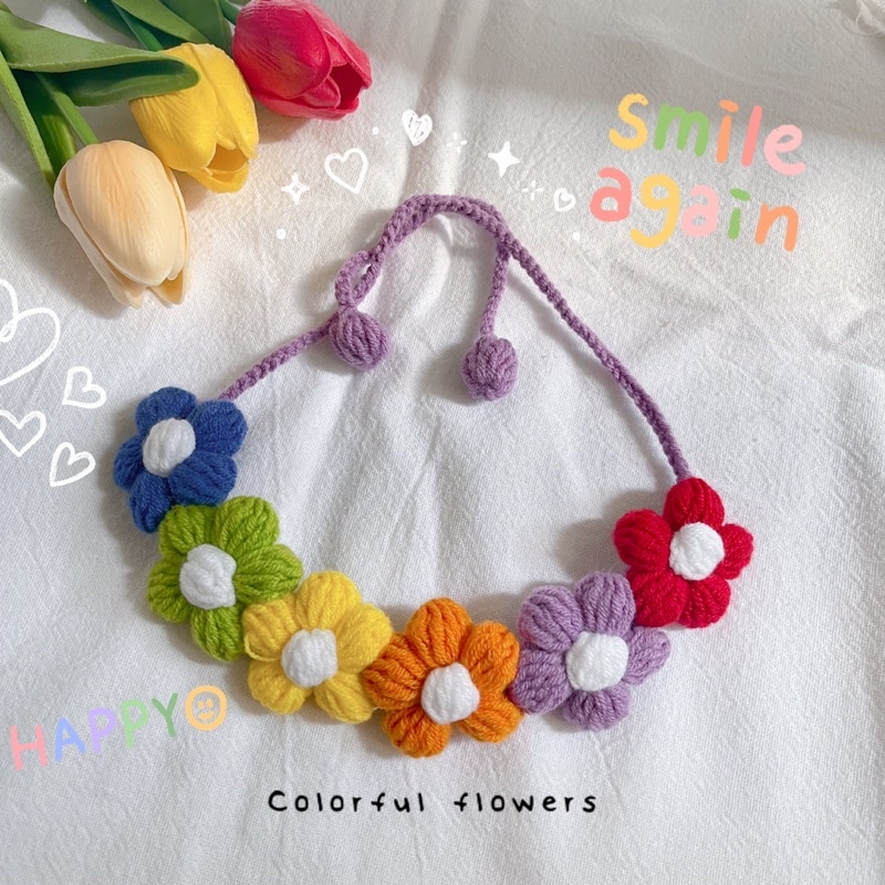 ปลอกคอถัก-colorful-flowers-ปลอกคอแมว-ปลอกคอไหมพรม