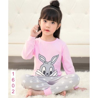 L-PJG-1602-GM ชุดนอนเด็กหญิง แนวเกาหลี สีชมพู ลายกระต่าย 🚒 พร้อมส่ง ด่วนๆ จาก กทม 🚒