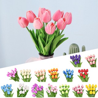 【AG】5Pcs Artificial Tulips Lifelike Realistic Plastic Faux Silk Floral Simulation for Home