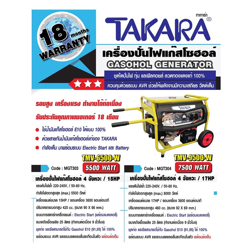 takara-เครื่องปั่นไฟ-กำเนิดไฟฟ้า-ปั่นไฟเบนซิน-กำลังเต็มที่-8000-w-รับประกันนานถึง-18-เดือน-รุ่น-tmv-9500