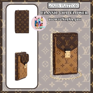 Louis Vuitton/กระเป๋าใส่โทรศัพท์แนวตั้ง Classic Old Flower/Brown/Chain Wallet