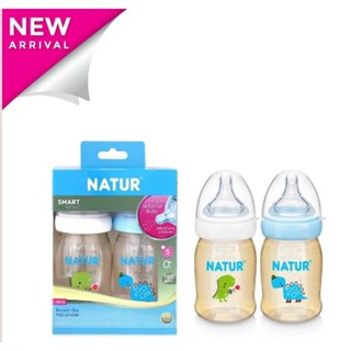 NATUR เนเจอร์ ขวดนมคอกว้างสมาร์ทไบโอมิมิค PES 5oz แพ็ค2ขวด มาพร้อมกัยจุกนมคอกว้าง สมาร์ทไบโอมิมิค ไซส์S สำหรับเด็ก0+