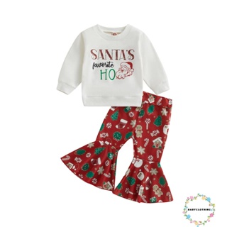 Babyclothes-เด็กสาวชุดกางเกงขายาวซานตาคลอส / ถุงเท้าคริสต์มาสพิมพ์ลูกสุนัขเสื้อยืดแขนยาวและชุดกางเกงขาบานสบาย ๆ
