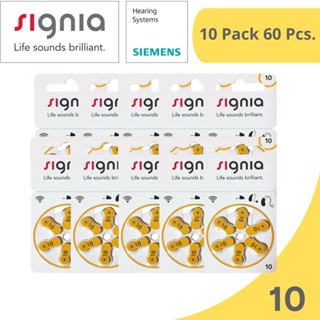 [ของแท้] ถ่านเครื่องช่วยฟัง เบอร์10 SIGNIA BY Siemens PR10 A10 PR70 [10pack60pcs] 𝗵𝗲𝗮𝗿𝗶𝗻𝗴 𝗮𝗶𝗱 𝗯𝗮𝘁𝘁𝗲𝗿𝘆