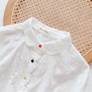 C26☊ฤดูใบไม้ร่วงใหม่เสื้อ bottoming ออกแบบปุ่มปักสีด้านข้างเต็มความกว้าง เสื้อเชิ้ตสีขาวหลวมขนาดใหญ่พร้อมแขนยาวสำหรับผู้