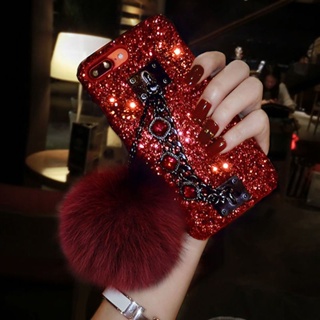 Case Vivo Y75 Y53S V23 V23E V20 Y20SE Y20 Y21 Bling Glitter Phone Case With Fur Ball Chain Strap Cover