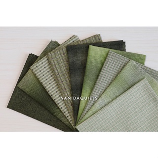 ผ้าทอจัดเซทโทนเขียว ผ้าเซต ผ้าควิลท์ ผ้าแอพพริเค DIY ขนาด 25 x 35 ซม. จำนวน 9 ชิ้น คละสี (รหัส sho141fabric0013)