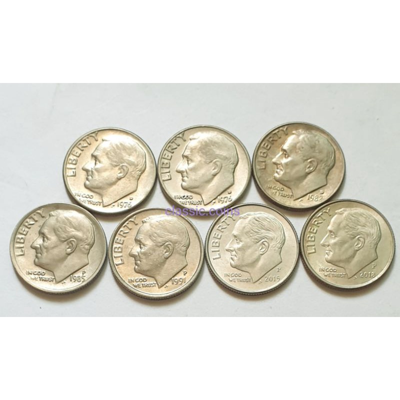 เหรียญ-1-dimes-1976-1982-1985-1991-2015-2018-usa-ชุด-7-เหรียญ