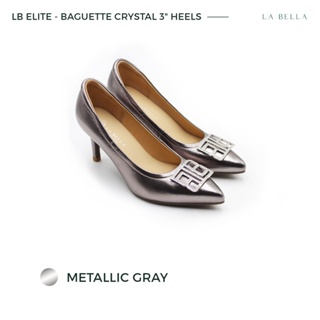 สินค้า LA BELLA รุ่น LB ELITE BAGUETTE CRYSTAL 3 HEELS  - METALLIC GRAY