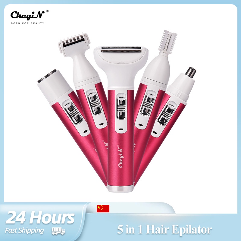 Ckeyin 5 in 1 Electric Hair Remover Ladies Bikinis Arm Leg Eyebrow Nose