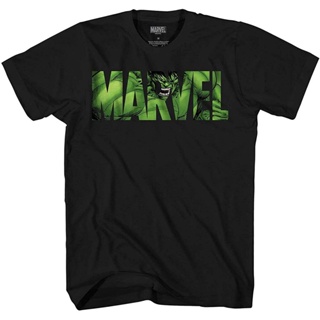 เสื้อยืดเสื้อยืดผ้าฝ้ายแขนสั้นพิมพ์ลาย Marvel Logo Hulk Avengers สําหรับผู้ชาย เสื้อยืด discount