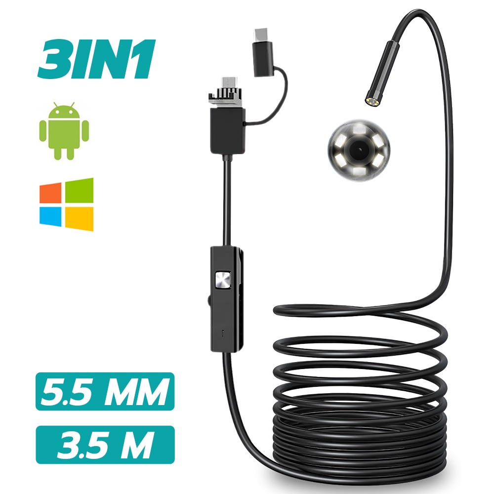 ภาพหน้าปกสินค้ากล้องงู USB ต่อคอม + มือถือ android-typeC 3IN1 (5.5 mm) ยาว 3.5 m กล้องส่องท่อ จากร้าน inspy บน Shopee