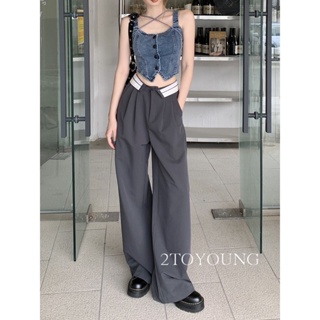 2TOYOUNG Moon กางเกงขายาว กางเกงเอวสูง ย้อนยุค 2022 NEW ทันสมัย Korean Style fashion สวยงาม TN220156 36Z230909