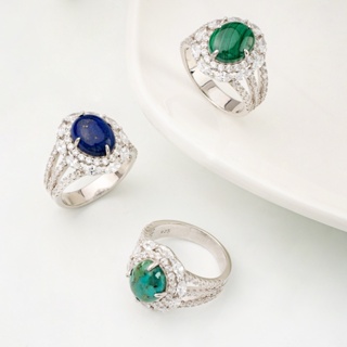 AR-Kang Collection***แหวนBlack Agate, Lapis ,Compress TQ, Malachite ,White Cz (เงินแท้92.5%)