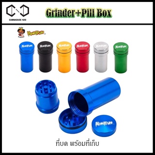 Grinder + Pill box HONEYPUFF ALUMINUM GRINDER WITH STORAGE CONTAINER ONE TO MORE KIT ที่บดสมุนไพร เครื่องบด + กระปุก