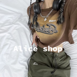 Alice  เสื้อครอป เสื้อสเวตเตอร์คอกลมแขนยาว ย้อนยุคอเมริกัน 2022 ใหม่  พิเศษ High quality Beautiful fashion AS11145 36Z230909