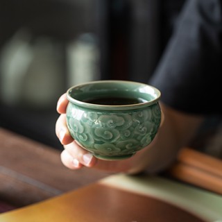 Yue Kiln Celadon ชุดถ้วยชาเซรามิค ลายก้อนเมฆ ขนาดใหญ่ สําหรับครัวเรือน [A009]