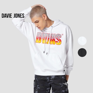 DAVIE JONES เสื้อฮู้ด โอเวอร์ไซส์ ปักโลโก้ รีดสตัท สีขาว Logo Embroider Pullover Hoodie Stud in white PU0014WH