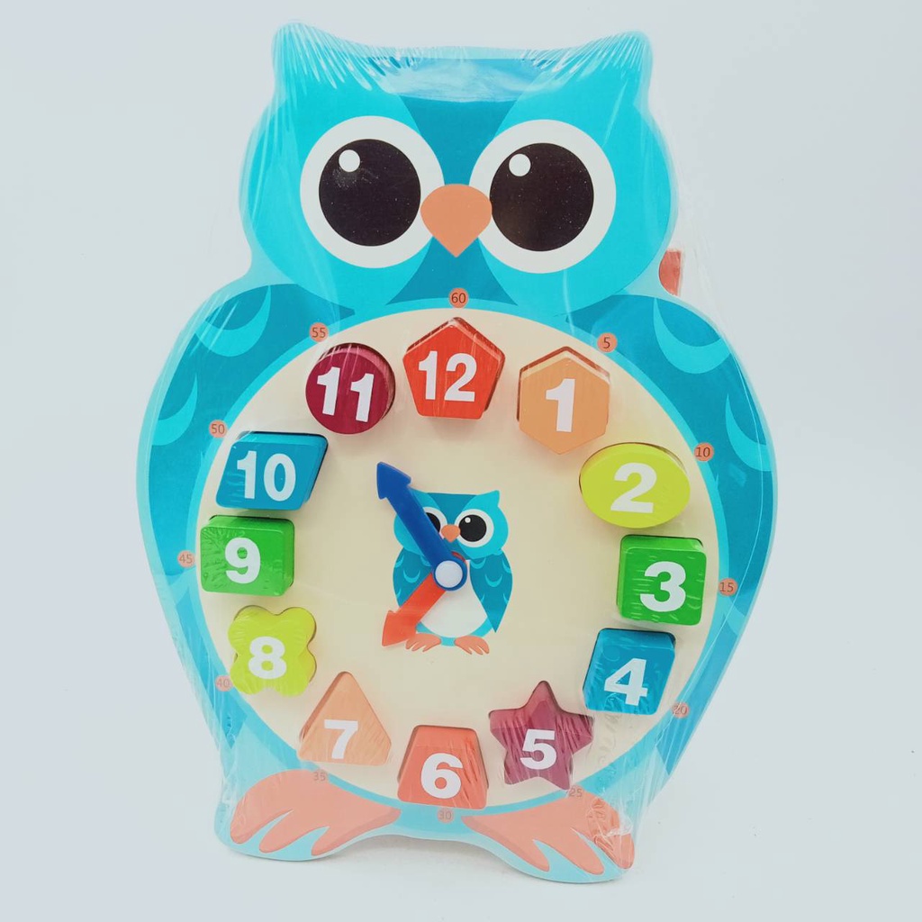 cartoon-clock-wooden-toy-นาฬิกานกฮูก-บล็อกไม้นาฬิกา-นาฬิกาไม้รูปนกฮูก-นาฬิกาไม้ของเล่น