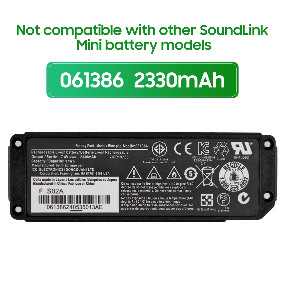 KHlove 061384 batterij voor Bose Soundlink Mini 1, SoundLink Mini one Bluetooth Wireless Speaker 061385 061386 063287 7,4V 2600mAh / 19,24Wh (funktioniert Nicht mit Mini II, SoundLink I/II/III