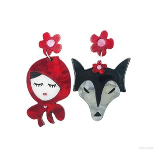 หมาป่าบ้าและต่างหูรูปสีแดงเล็ก ๆ น้อย ๆ ผู้หญิงต่างหูกระดุมต่างหูแฟชั่นต่างหู