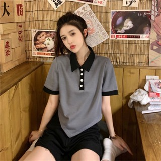 🔥จัดส่งจากประเทศไทย🔥สีตี แขนสั้นTเสื้อ หญิง  ฤดูร้อน ใหม่ ความรู้สึกการออกแบบ เล็กๆน้อยๆ ผิดปกติ ย่อหน้าสั้นๆpoloเ 03 UZ