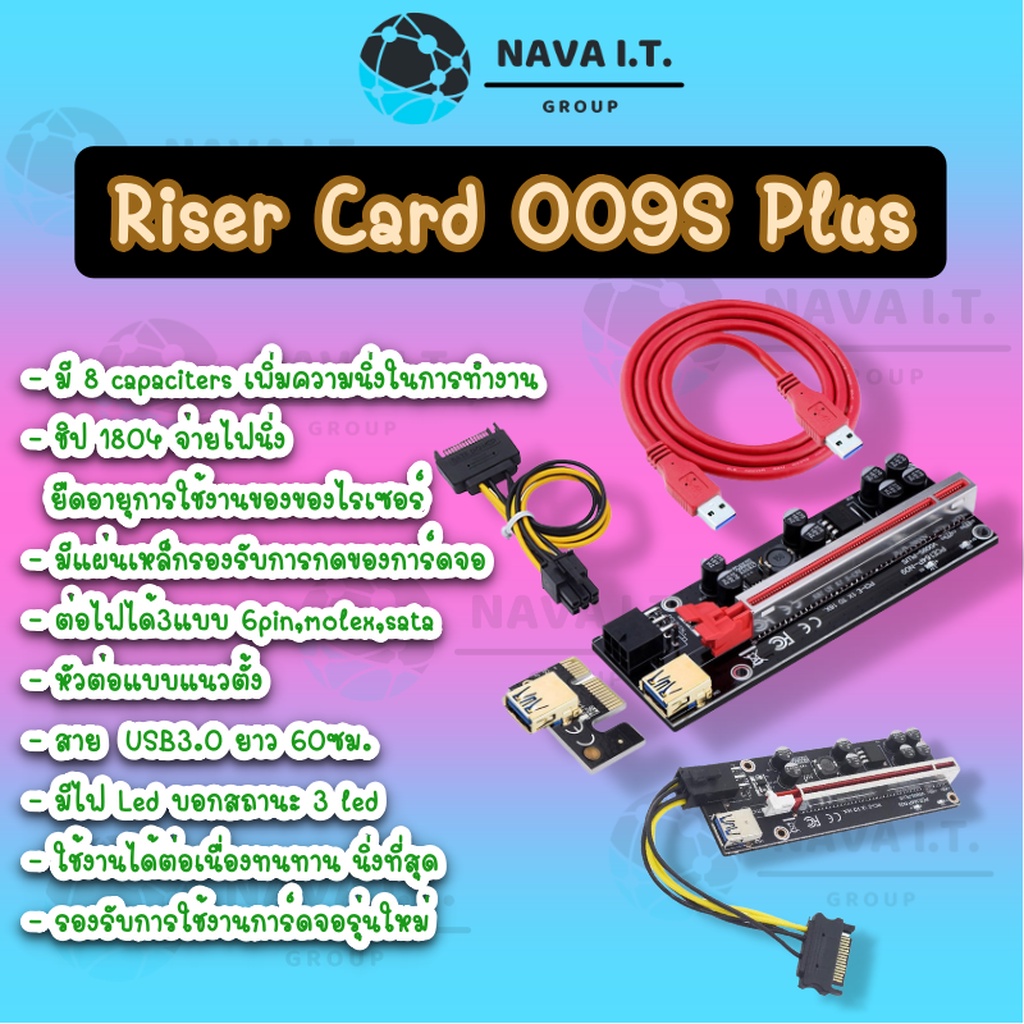 ภาพหน้าปกสินค้า️ส่งด่วนใน1ชม.ทักแชท ️ (142) NAVA IT Riser Card 009S Plus สายไรเซอร์การ์ดจอ PCIE มีไฟ LED บอกสถานะ for Bitcoin จากร้าน nava.it บน Shopee